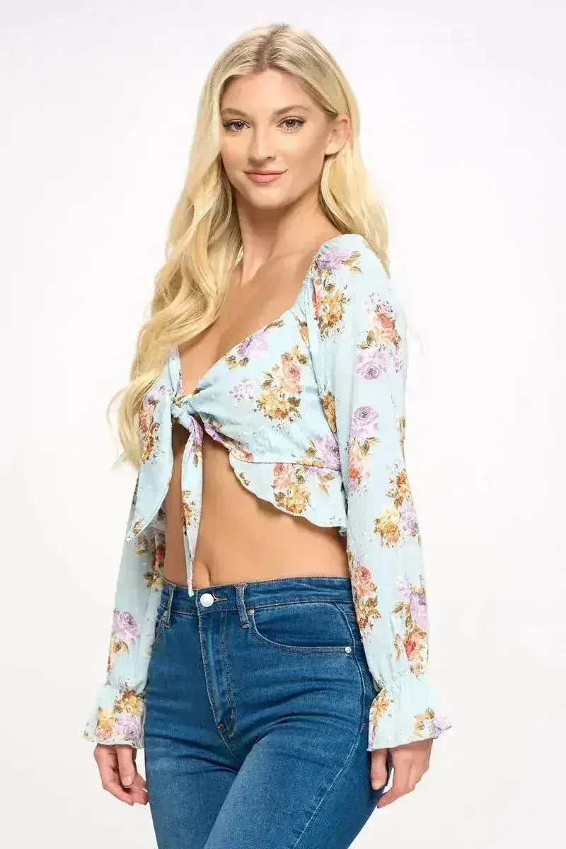 Boho Tie-Front Crop Top with Ruffle Details – Stylish & Trendy | Femstylo