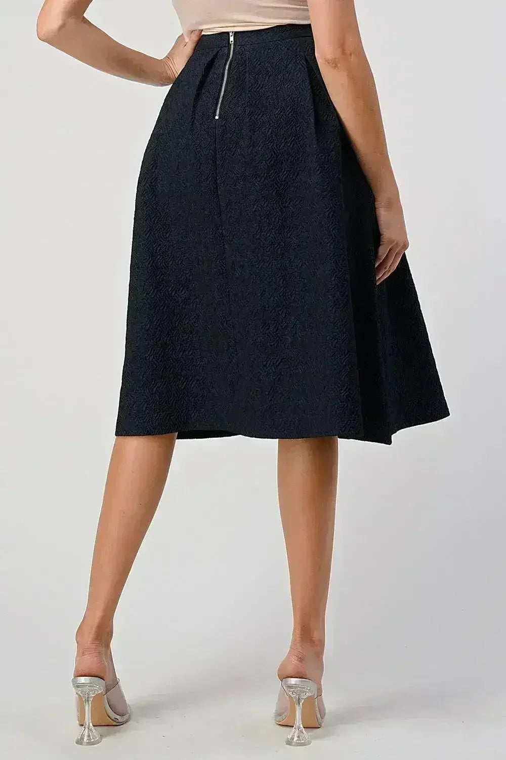 Pleated A-Line Midi Skirt - Textured Puffy Style | Femstylo