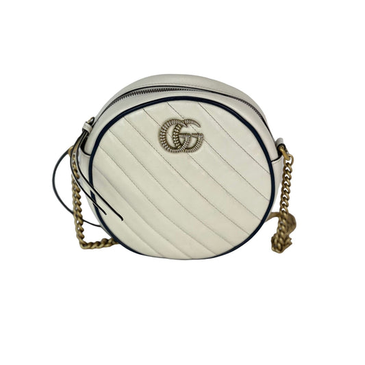 Gucci GG Azalea Matelasse Leather Round Mystic White Shoulder Bag