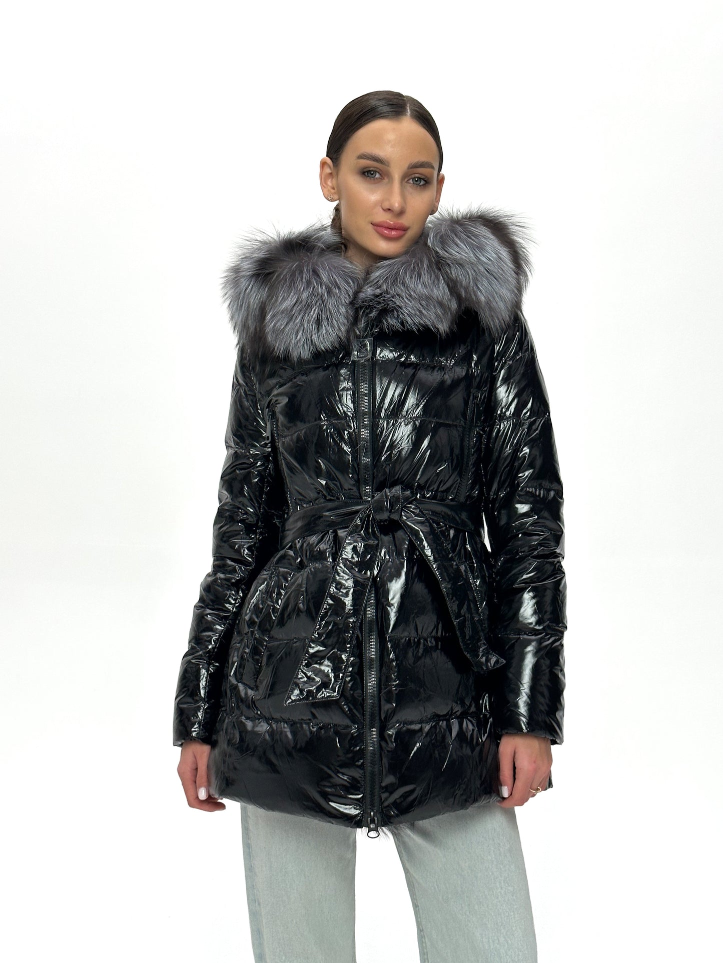 Onyx Genuine Silver Fox Fur Down Parka