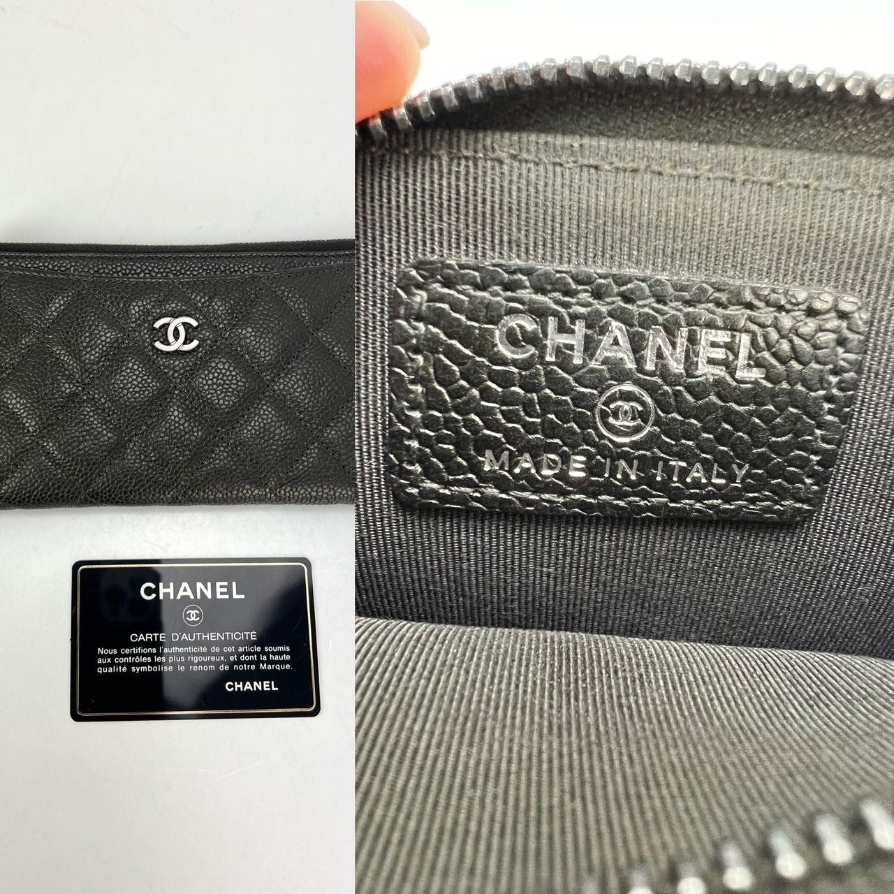Chanel Metallic Caviar Quilted Classic Zip Dark Charcoal Pouch Clutch