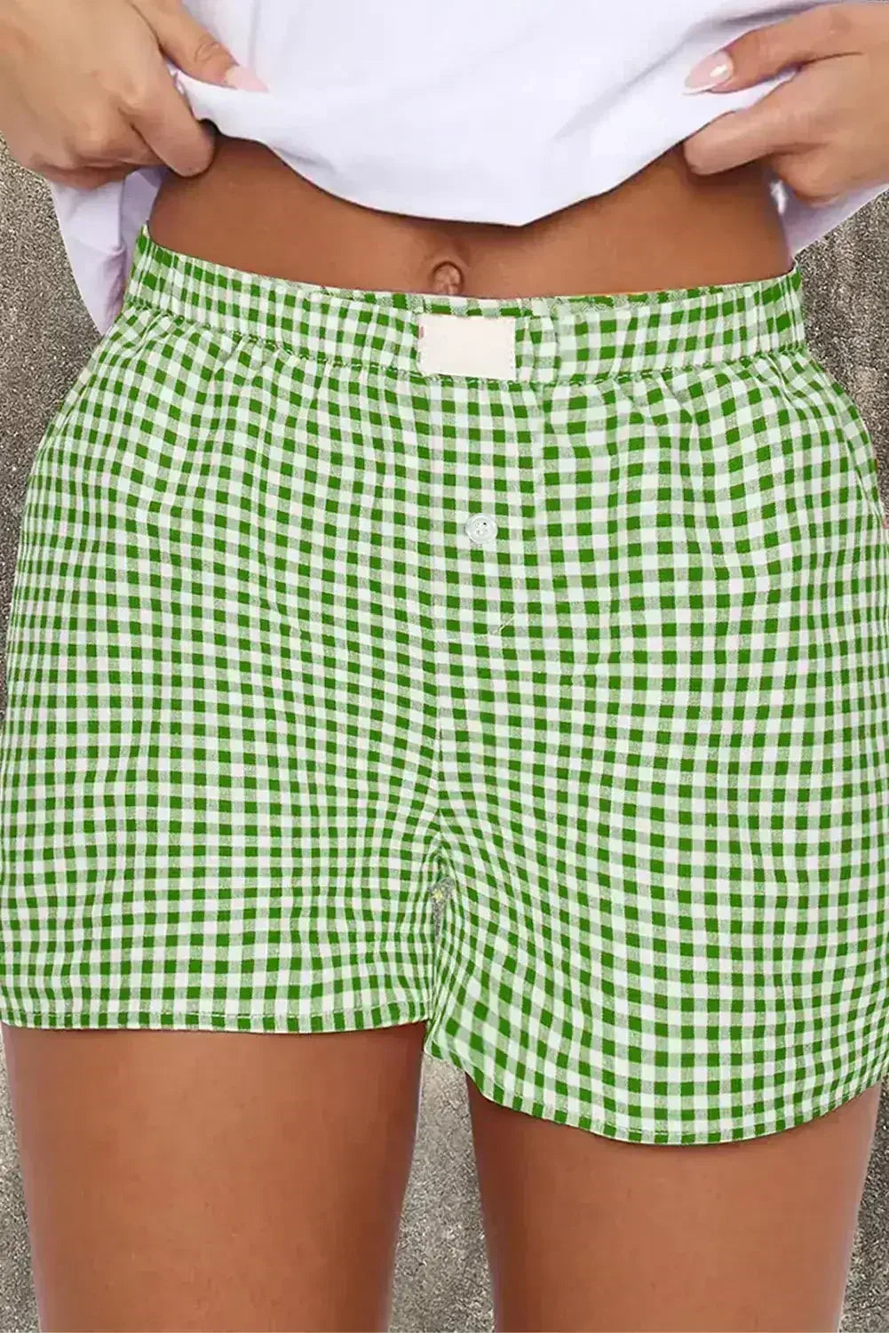 Blue Vintage Gingham Print High Waisted Loose Shorts