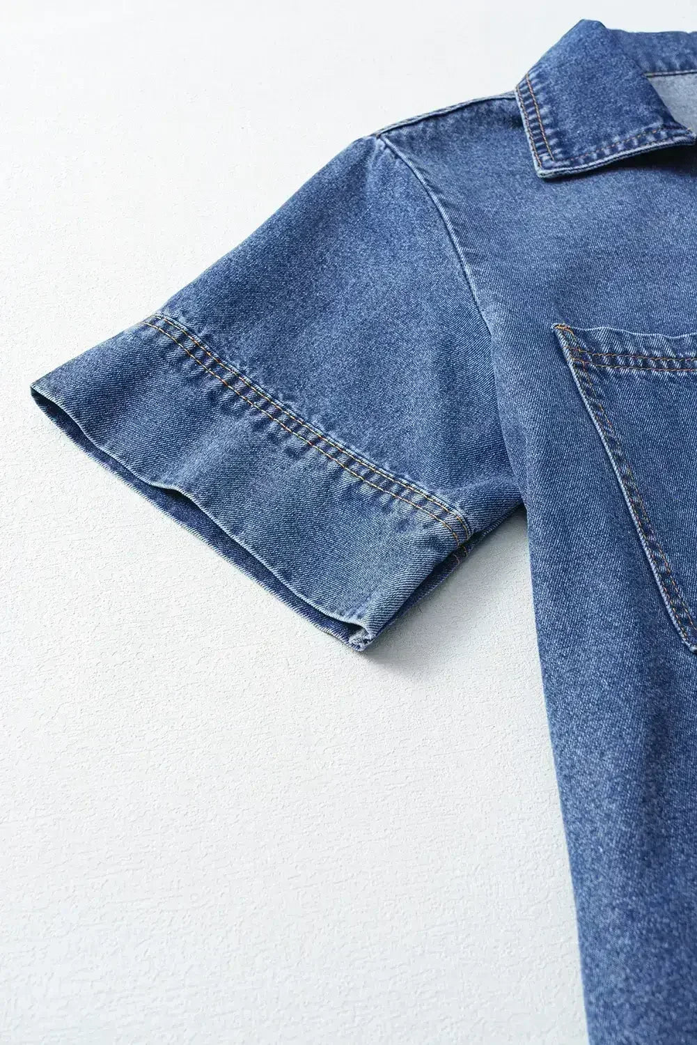 Beau Blue Short Sleeve Collared Chest Pocket Denim Mini Dress