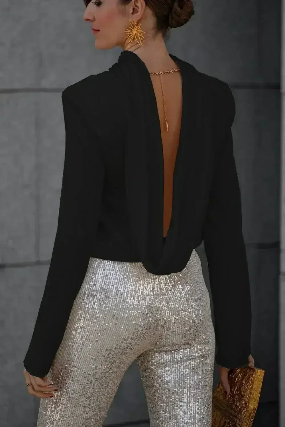 Backless Cowl Neck Long Sleeve Blouse – Elegant & Stylish | Femstylo