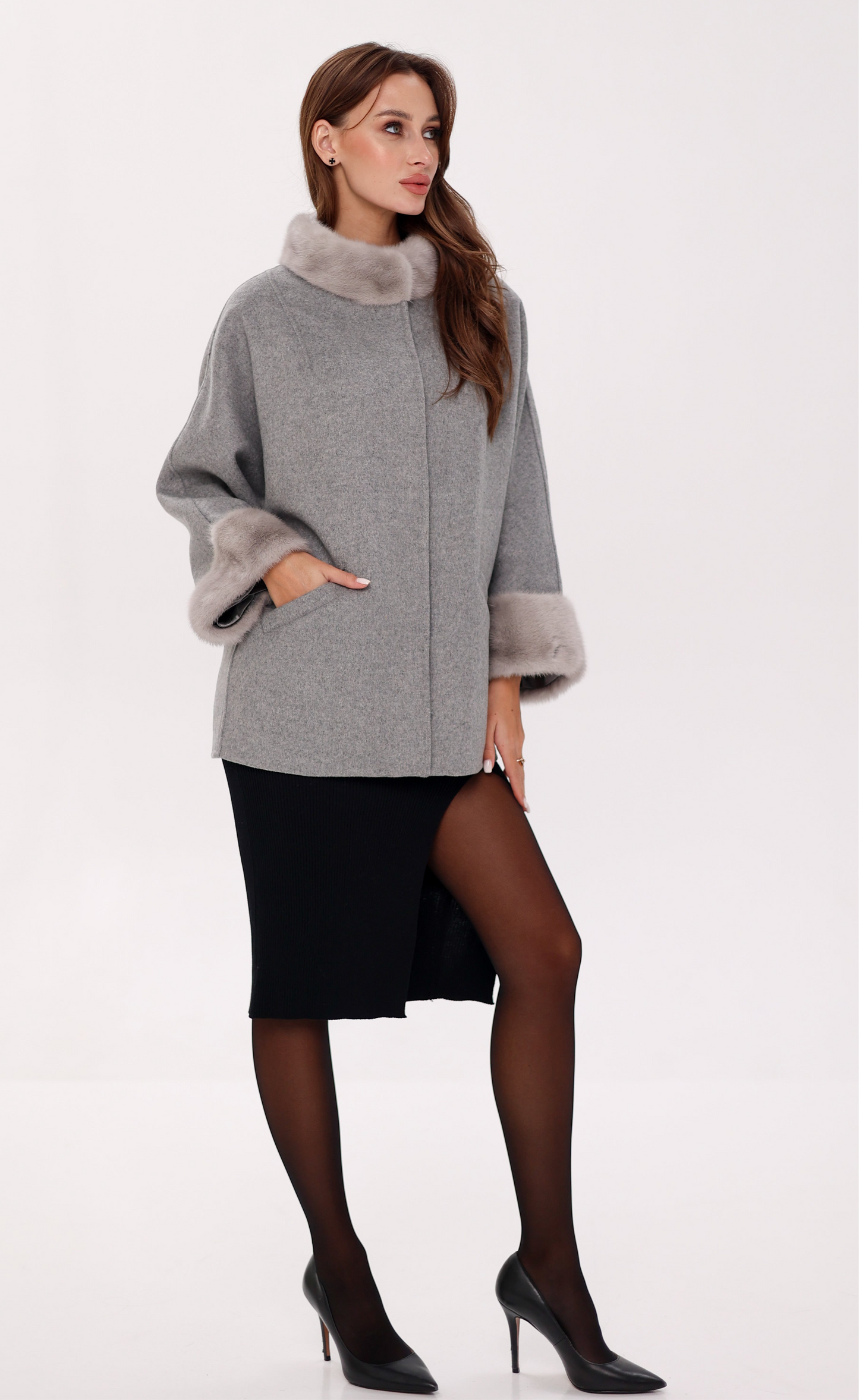 Genuine Mink Fur Virgin Wool Coat