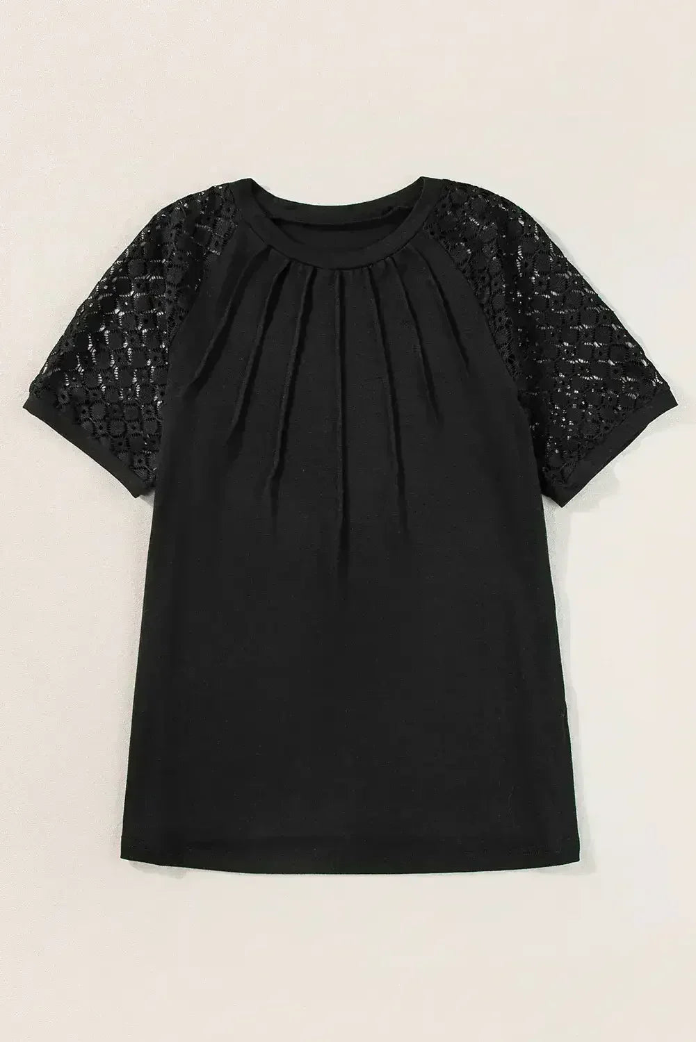 Pale Khaki Seamed Detail Contrast Lace Raglan Sleeve Tee