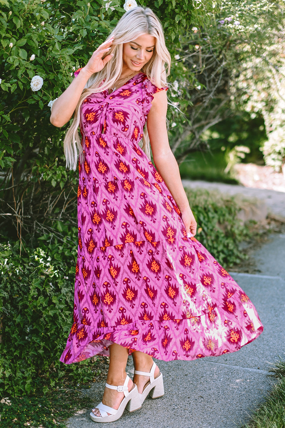 Adalee Retro Ruffled Sleeve Maxi Dress