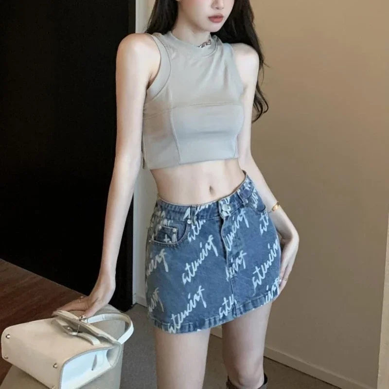 With Pocket Coquette Mini Woman Denim Skirt Sexy Casual Clothing Trend 2025 Y2k Vintage Summer V Short Jeans Skirts for Women