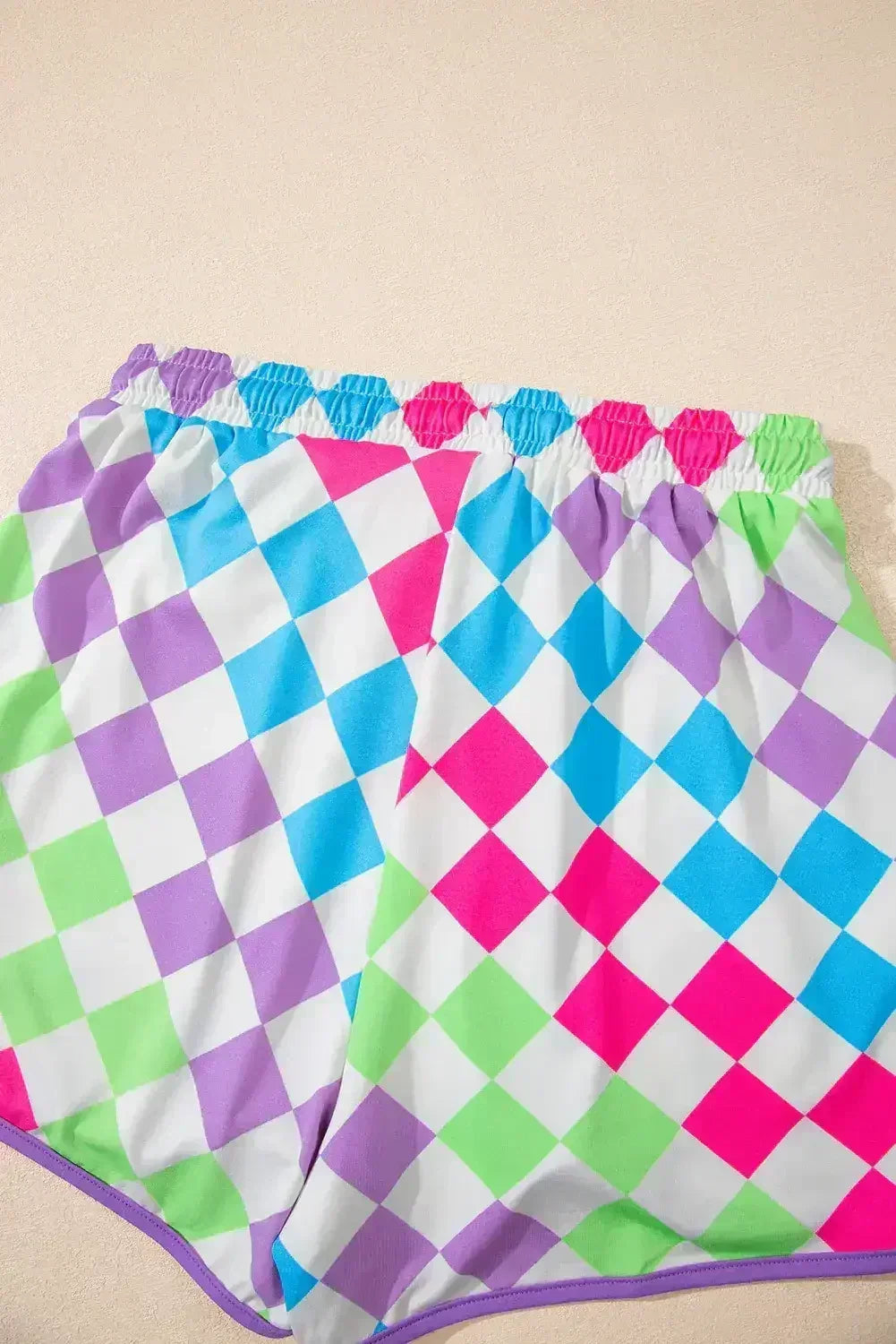 Black Checkered Drawstring Elastic Waist Casual Shorts