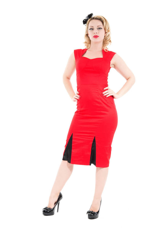 6884 Red Black Wiggle Dress