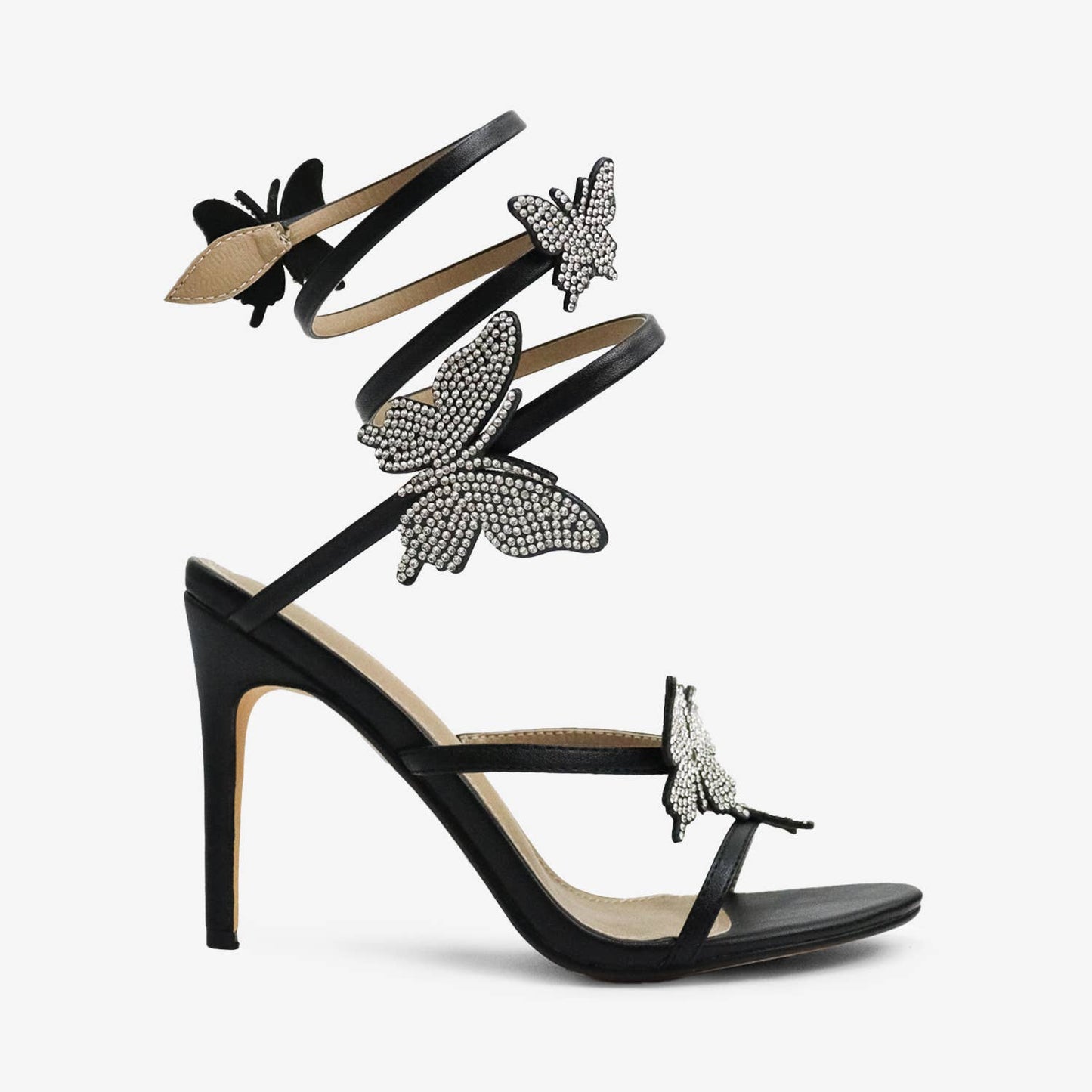 Melanie Butterfly Crystal  Detail  Spiral Strap Heels