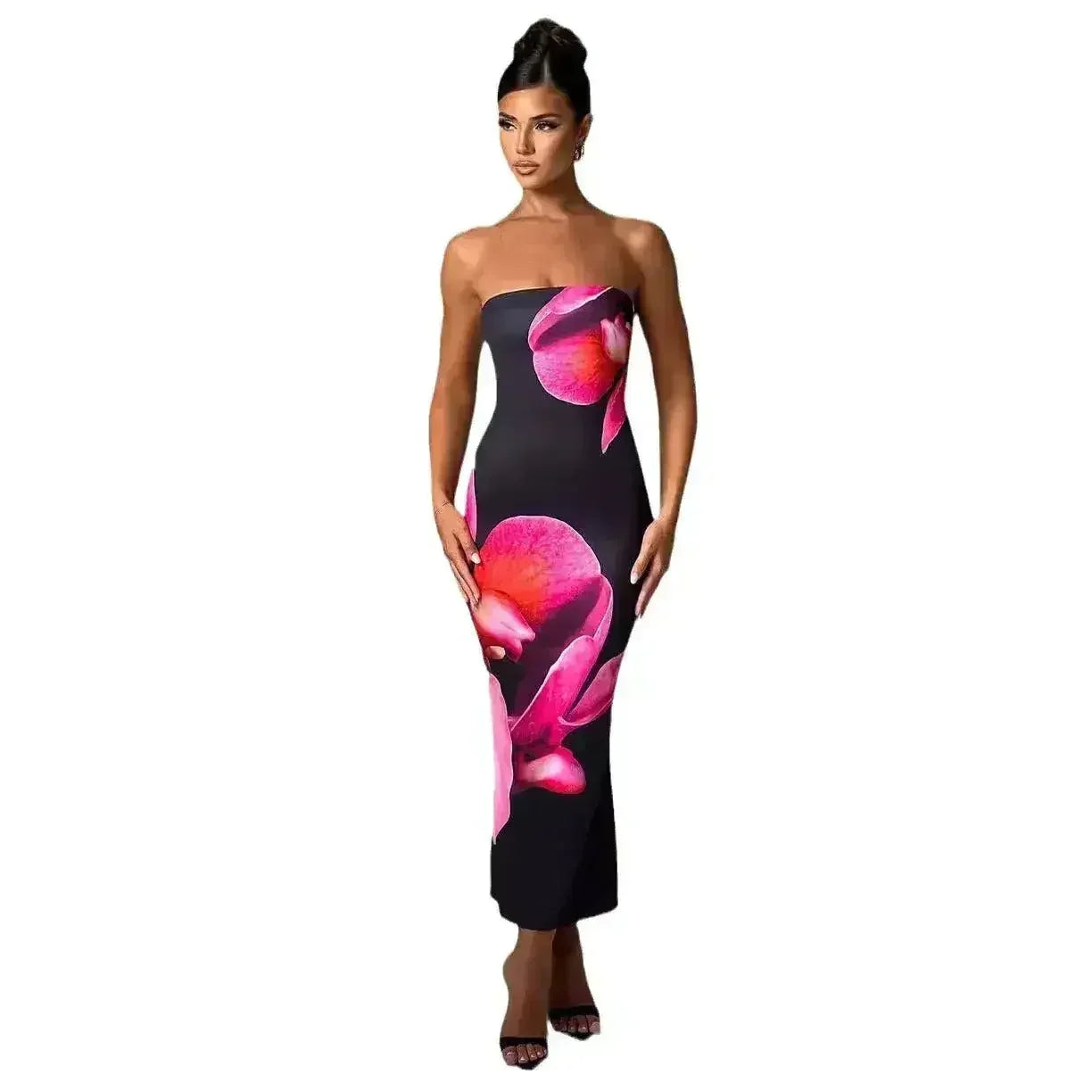25 Edition – Backless Floral Draped Tube Maxi Dress (NICHE)