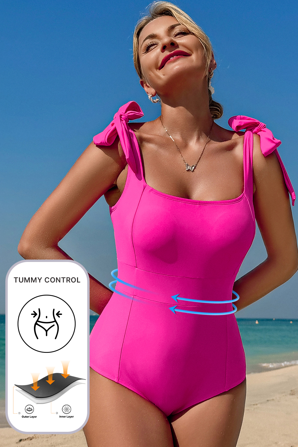 Astrid Square Neck Knotted Shoulder Open Back  Swimsuit