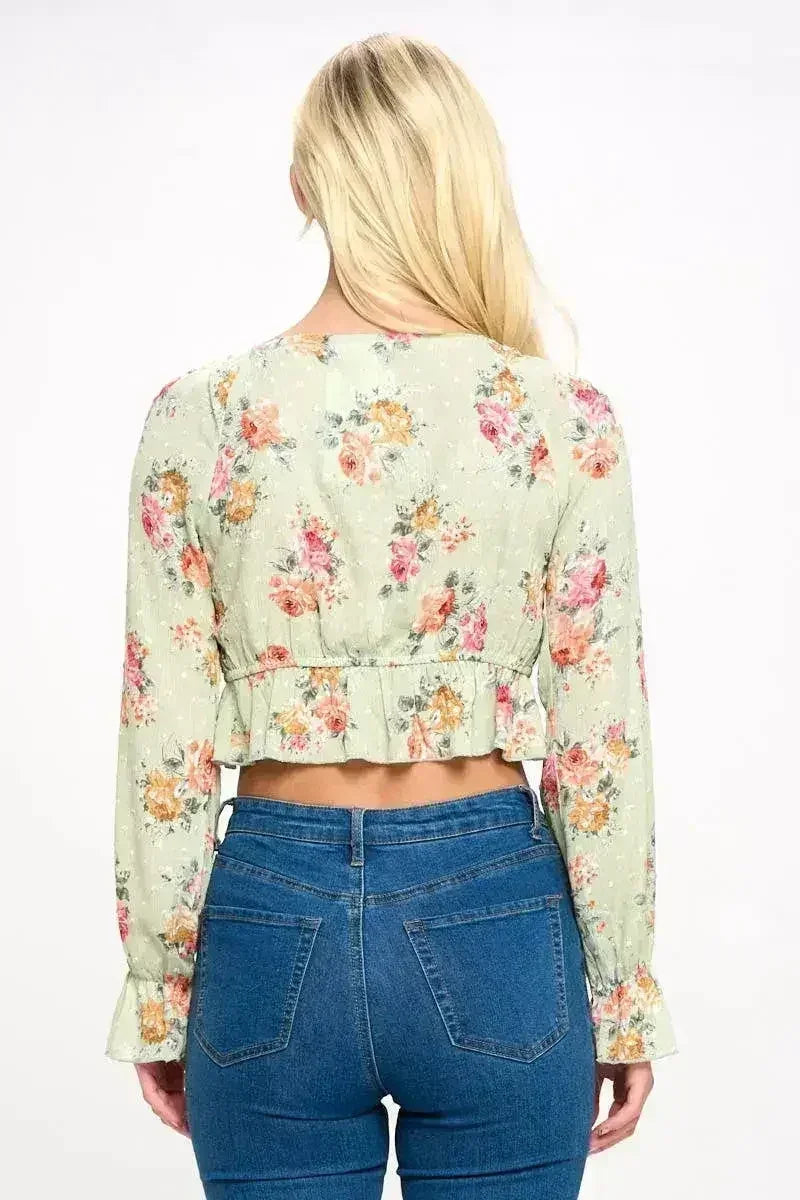 Boho Tie-Front Crop Top with Ruffle Details – Stylish & Trendy | Femstylo