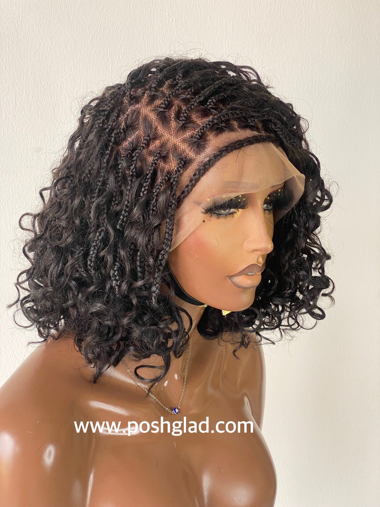 Bob Bohemian Knotless Wig (Human Hair Curls) HD Full Lace, Black Color