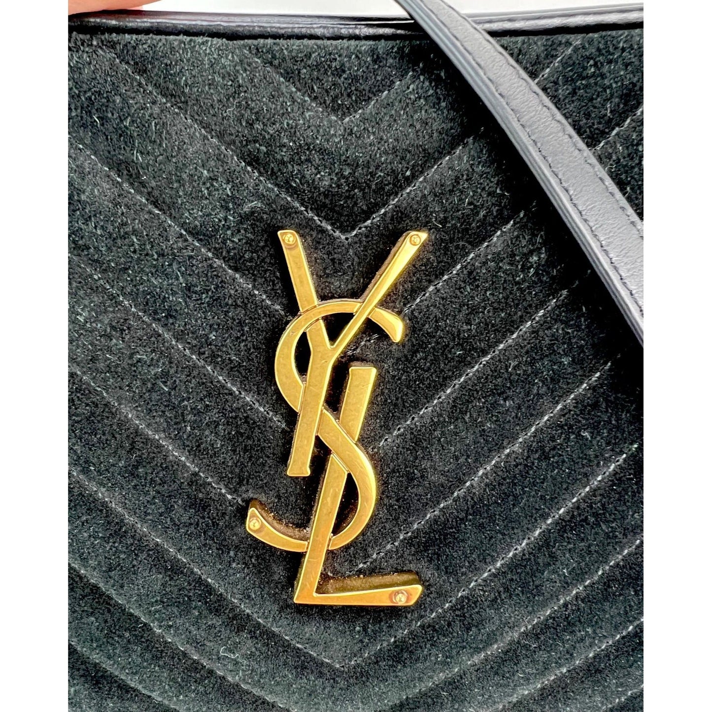 YVES SAINT LAURENT Lou Camera Matelasse Black Suede Crossbody Bag