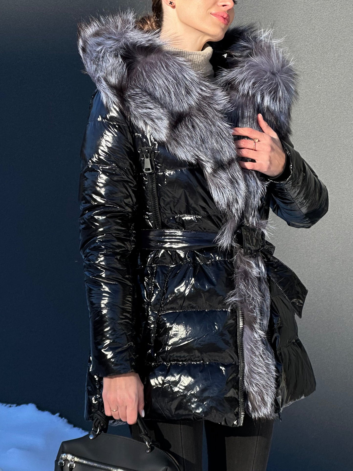 Onyx Genuine Silver Fox Fur Down Parka