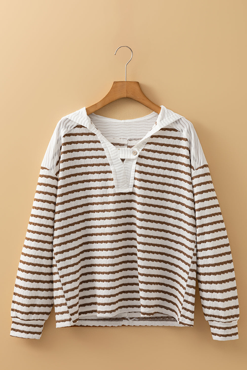 Ayla Stripe Textured Hooded Long Sleeve Top