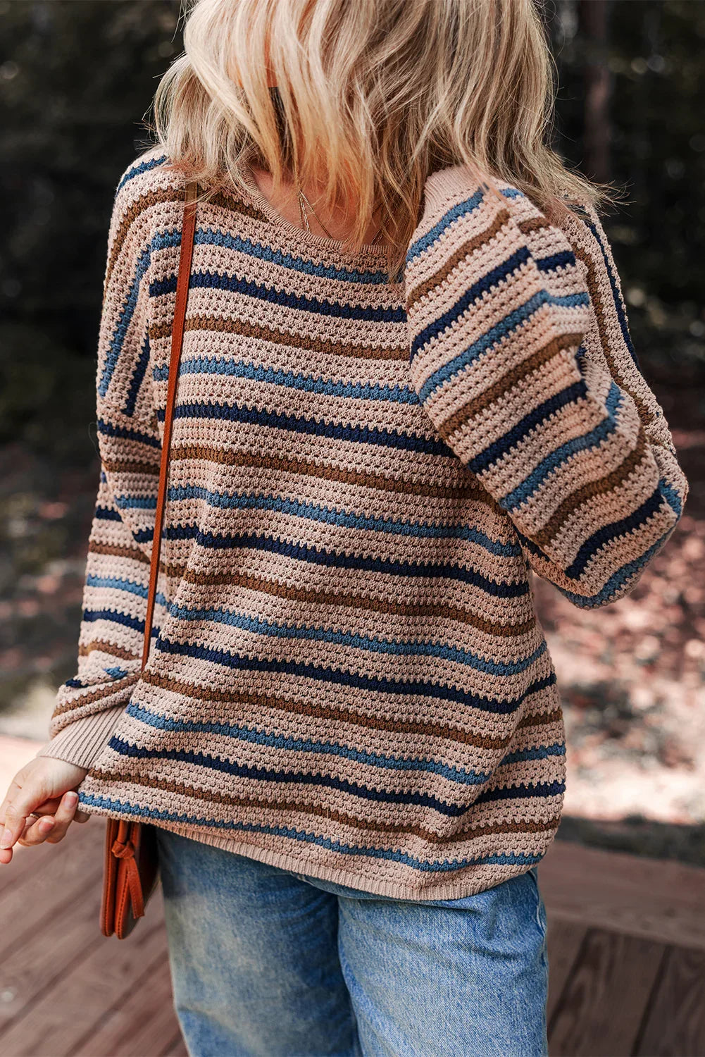 Multicolour Striped Knitted Drop Shoulder Crew Neck Sweater