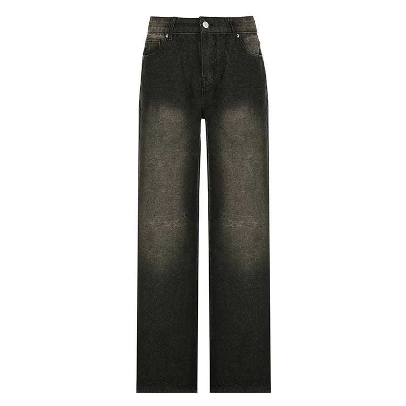 Low Waist Jeans for Women Goth Y2k Style Baggy Jeans Punk New Jeans Wide Leg Denim Pants Kpop Casual Loose Streetwear