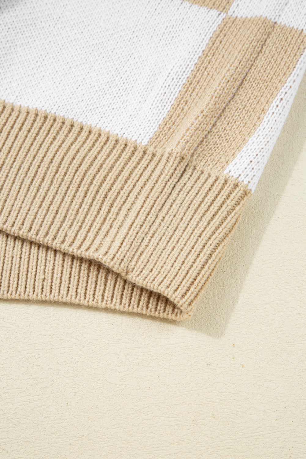 Grapefruit Orange Checkered V Neck Collared Sweater