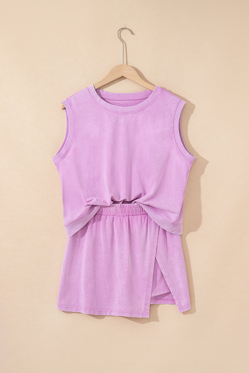 Aria 2 Pieces Mineral Wash Cotton Tank Top Lined Split Skirt Set