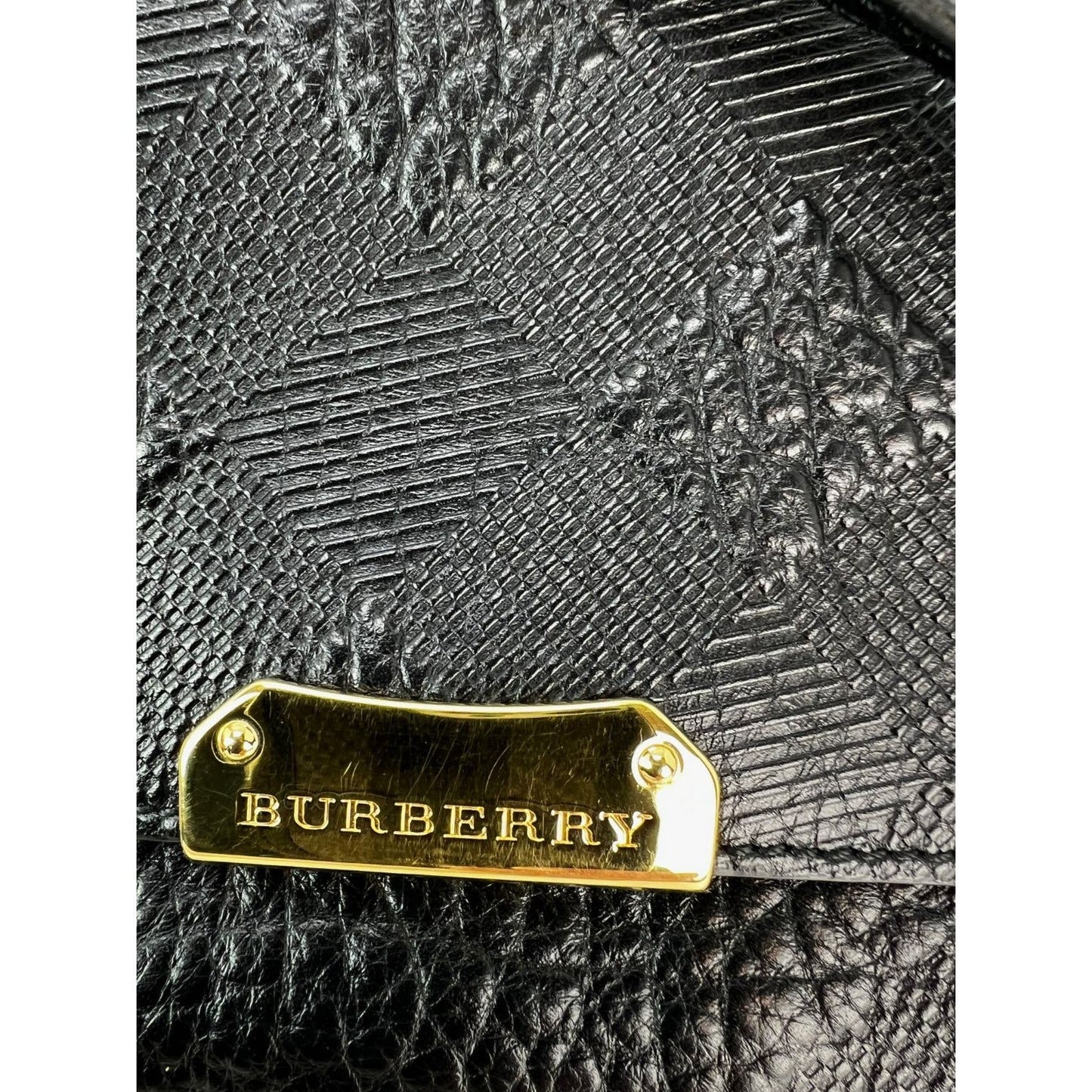 Burberry Signature Grain Leather Check Embossed Langley Black Crossbody