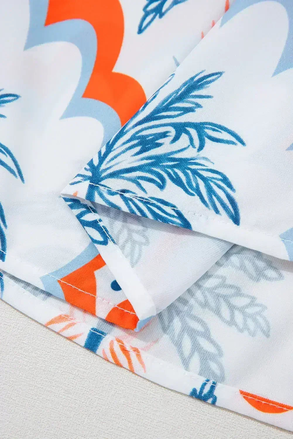 Orange Palm Tree Print Short Sleeve Flowy Dress