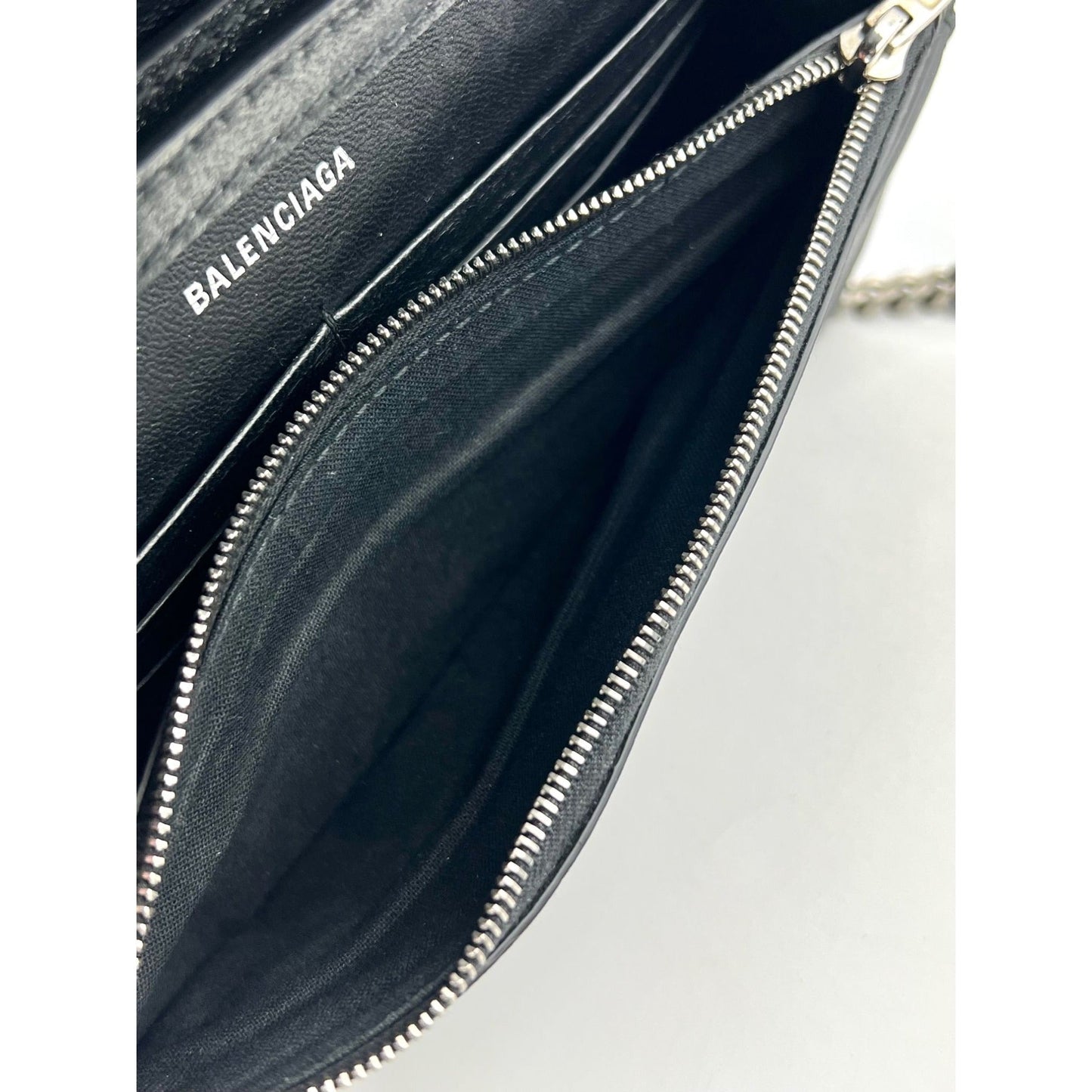BALENCIAGA Hourglass Wallet On Chain Black Glitter Clutch Shoulder Bag