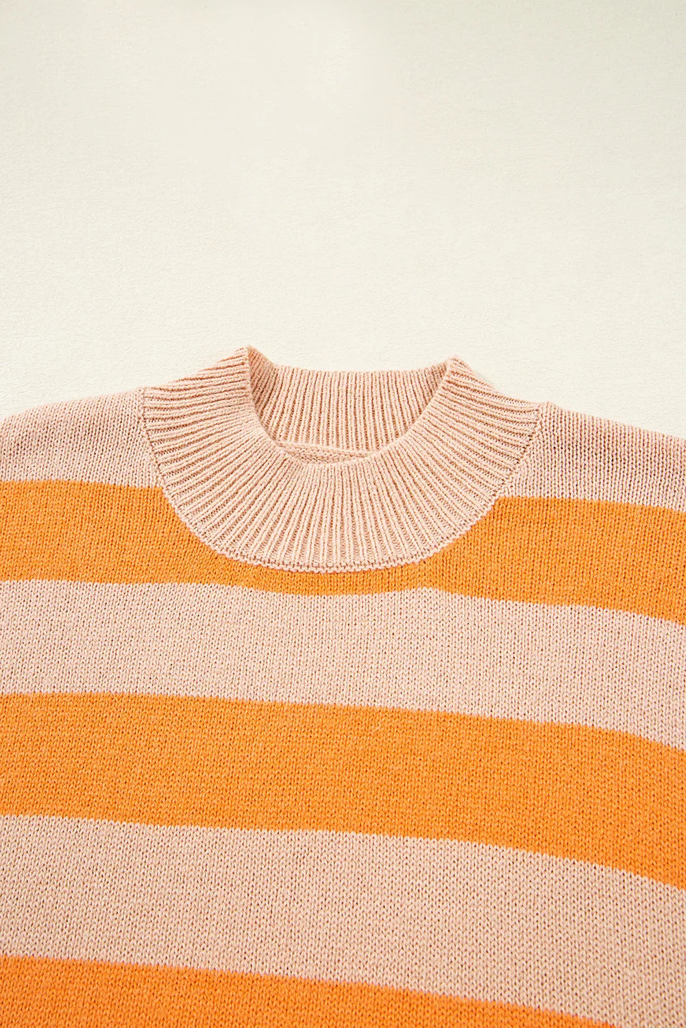 Orange Striped Colorblock High Neck Drop Shoulder Cozy Sweater