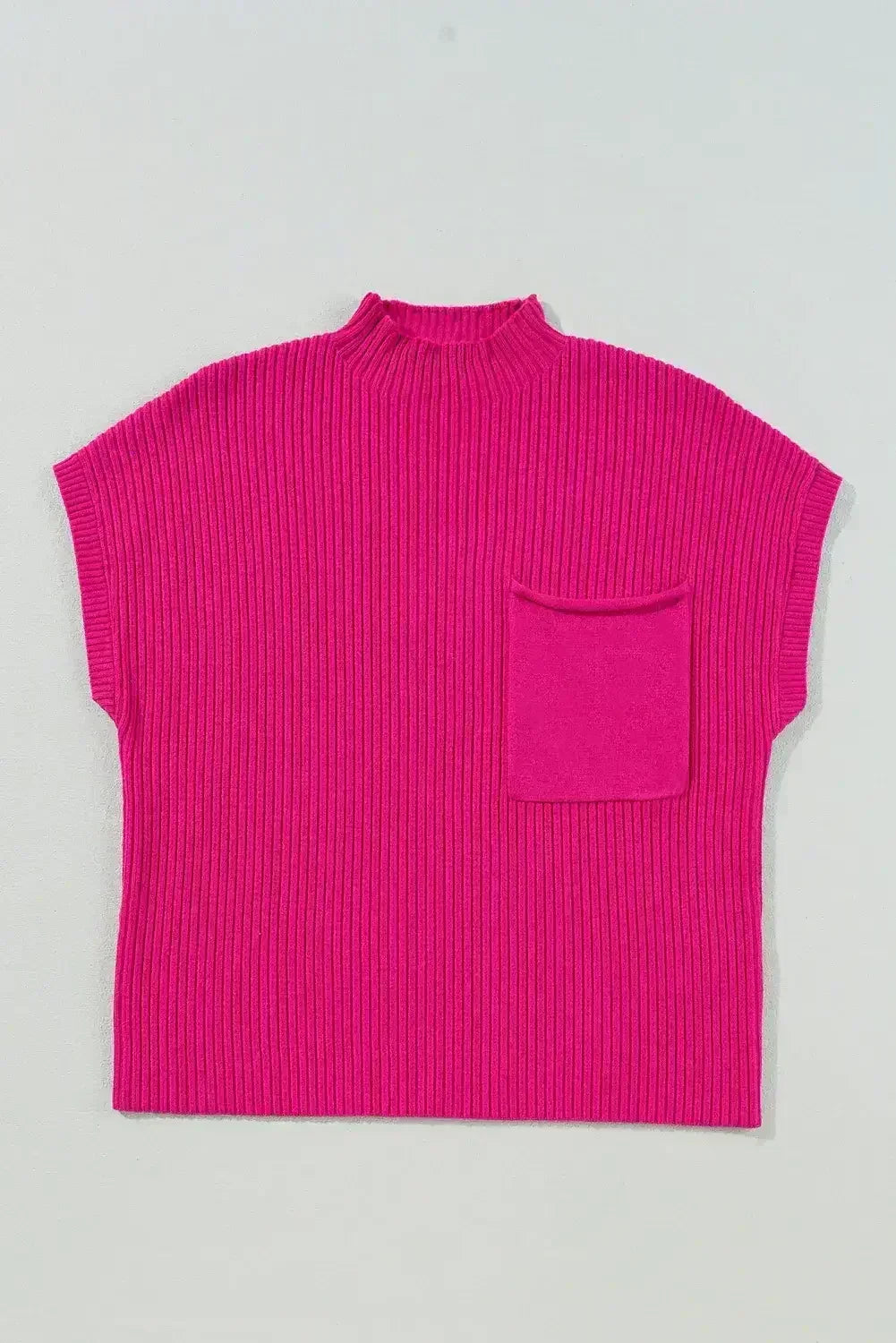 Mineral Red Patch Pocket Ribbed Knit Short Sleeve Sweater