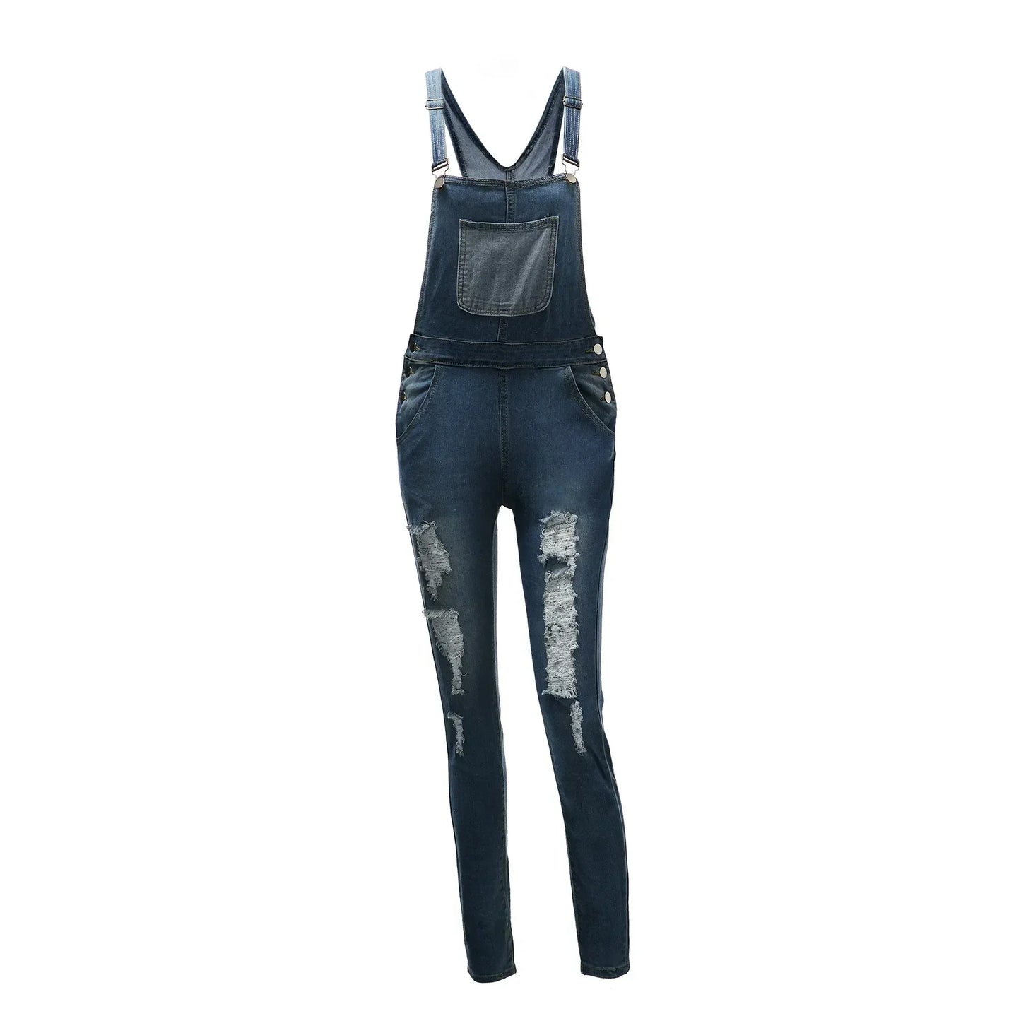 Salopette en jean pour femme, combinaison, pantalon crayon, effet usé, trous, poches, style Jenas, taille moyenne, coupe slim 