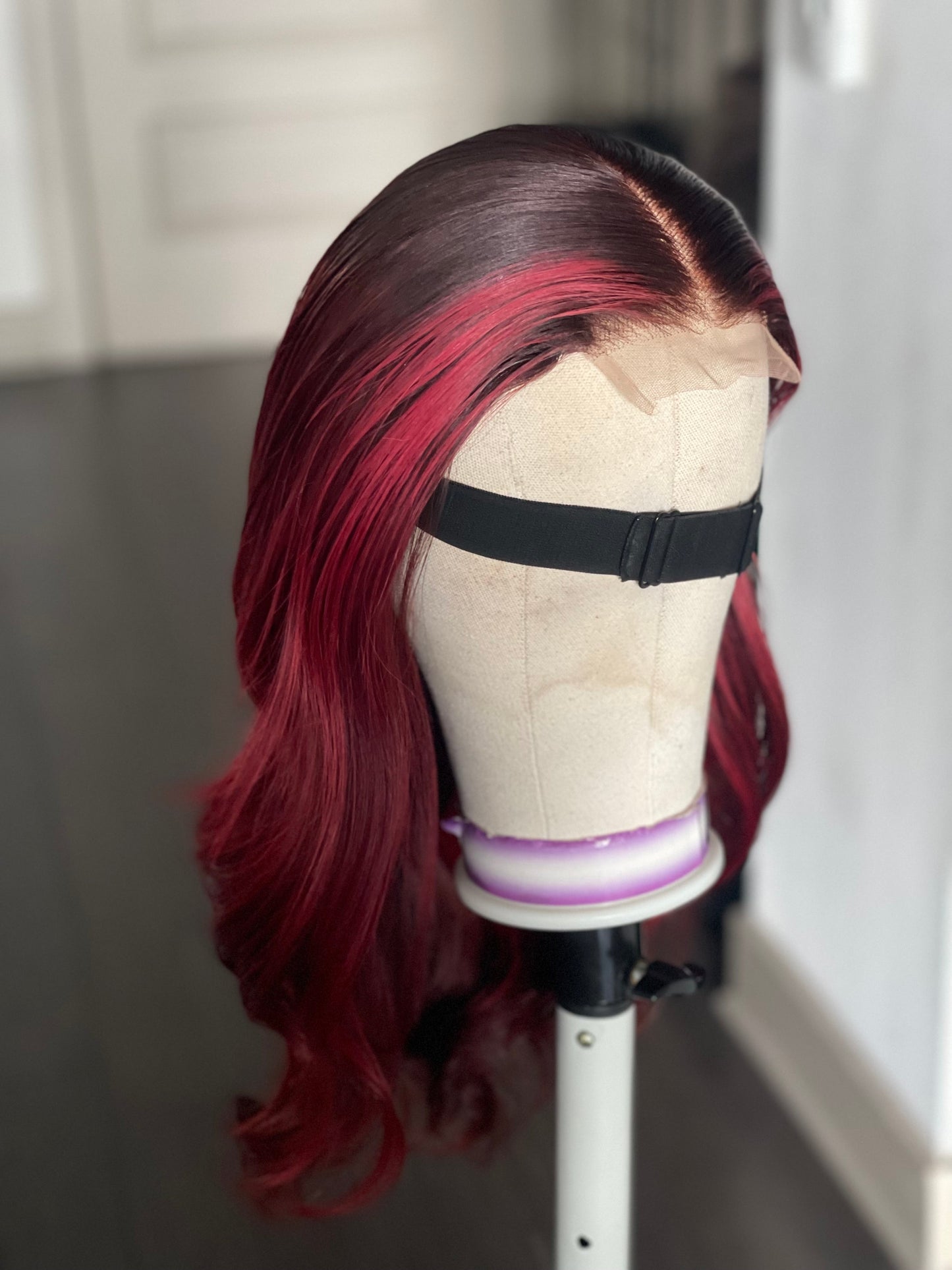 4 By 4 Loose Wavy Closure Wig (100% Human Hair) 18 Inches Wine Color