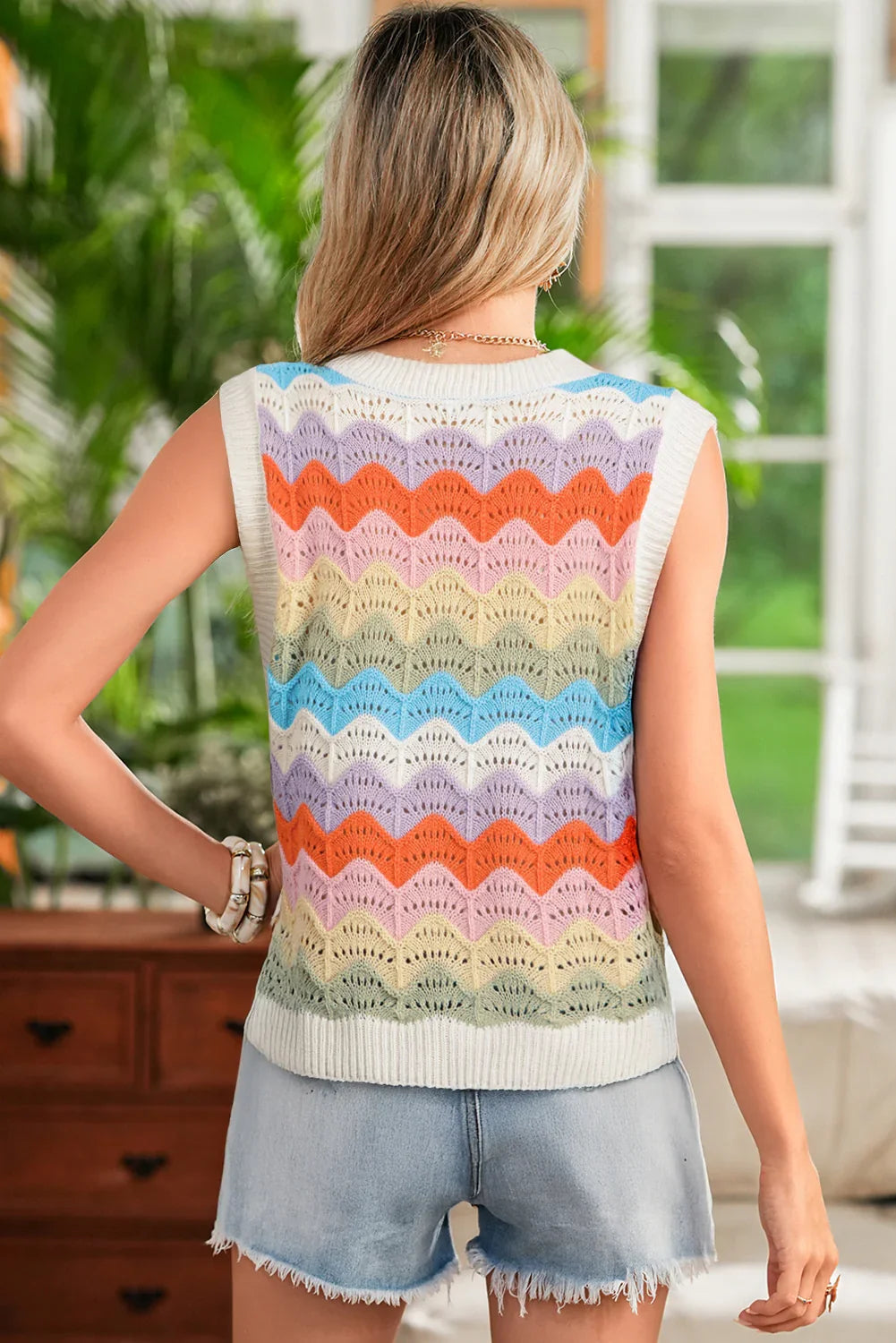Multicolour Cut Out Scalloped Rainbow Sweater Vest