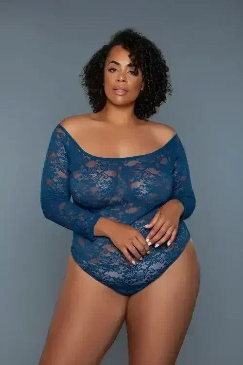 Off-Shoulder Floral Lace Bodysuit | Long Sleeve Snap Closure - Femstylo