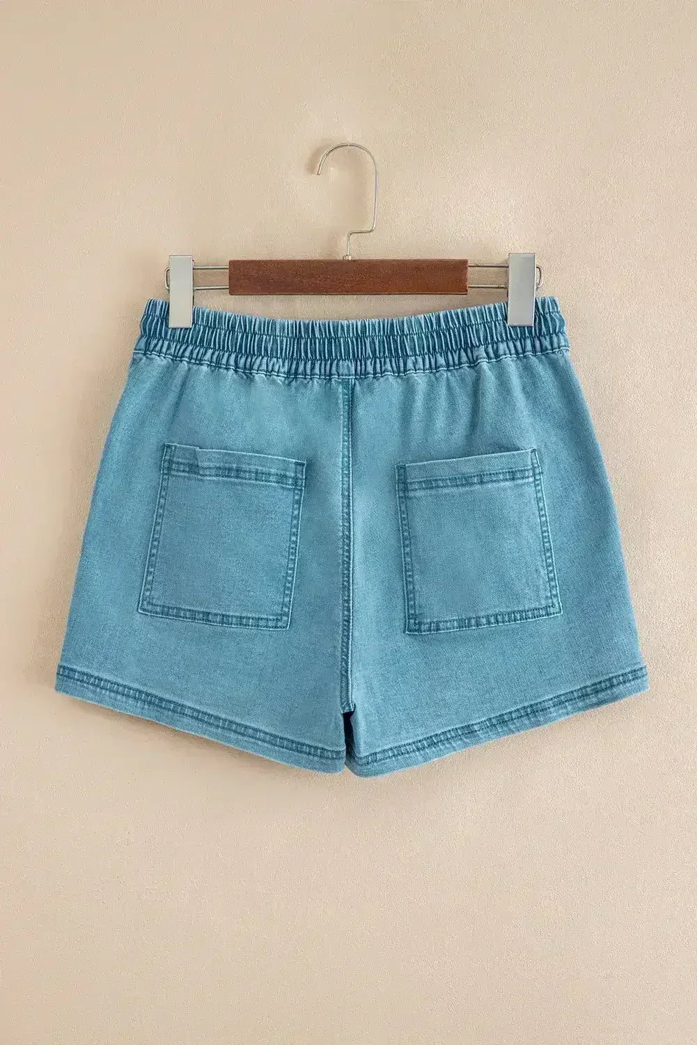 Beau Blue Drawstring Elastic Waist Denim Shorts