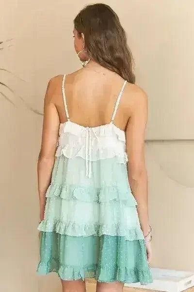 ADORA Swiss Dot Ruffled Tiered Mini Dress