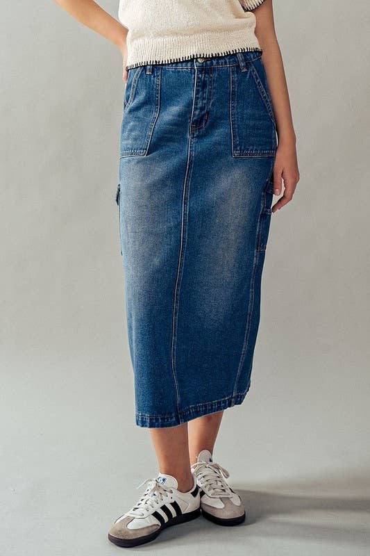 Jupe midi en jean utilitaire chic