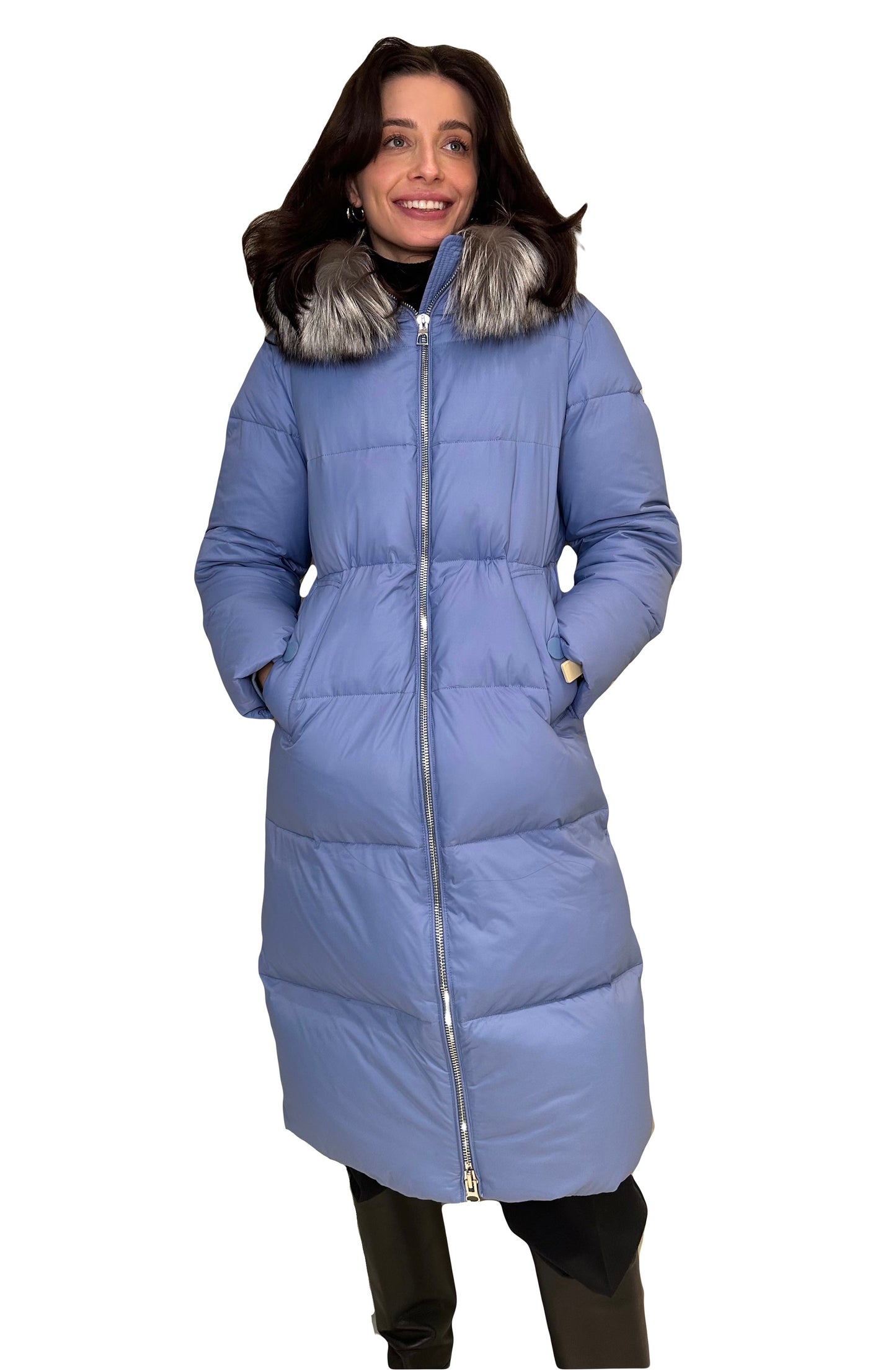 Mirabelle Genuine Silver Fox Fur Down Fill Coat