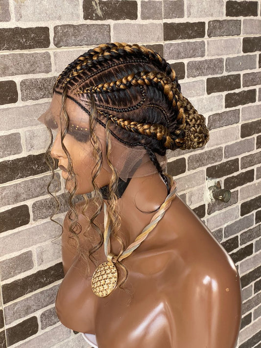Feeding Braid Cornrow Wig (100% Human Hair Full Lace Base) -Janisa braid