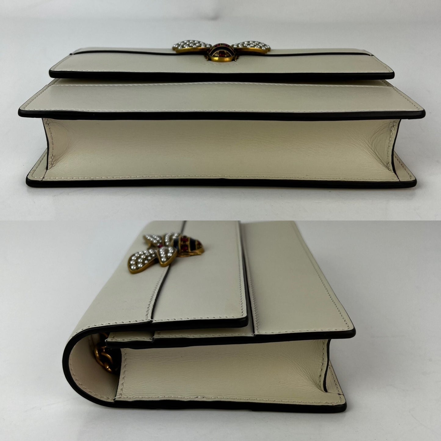 Gucci Queen Margaret Bee Wallet on a Chain Mystic White Clutch