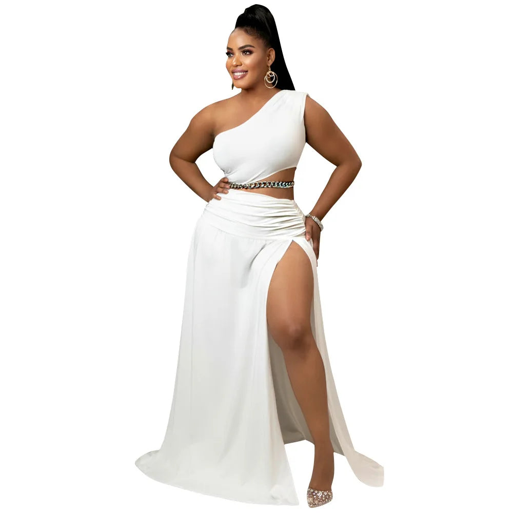 Ensemble de vêtements pour femmes, haut court sexy à une épaule, jupe trapèze fendue sur le côté, ensemble deux pièces pour fête sur la plage, été 2022 
