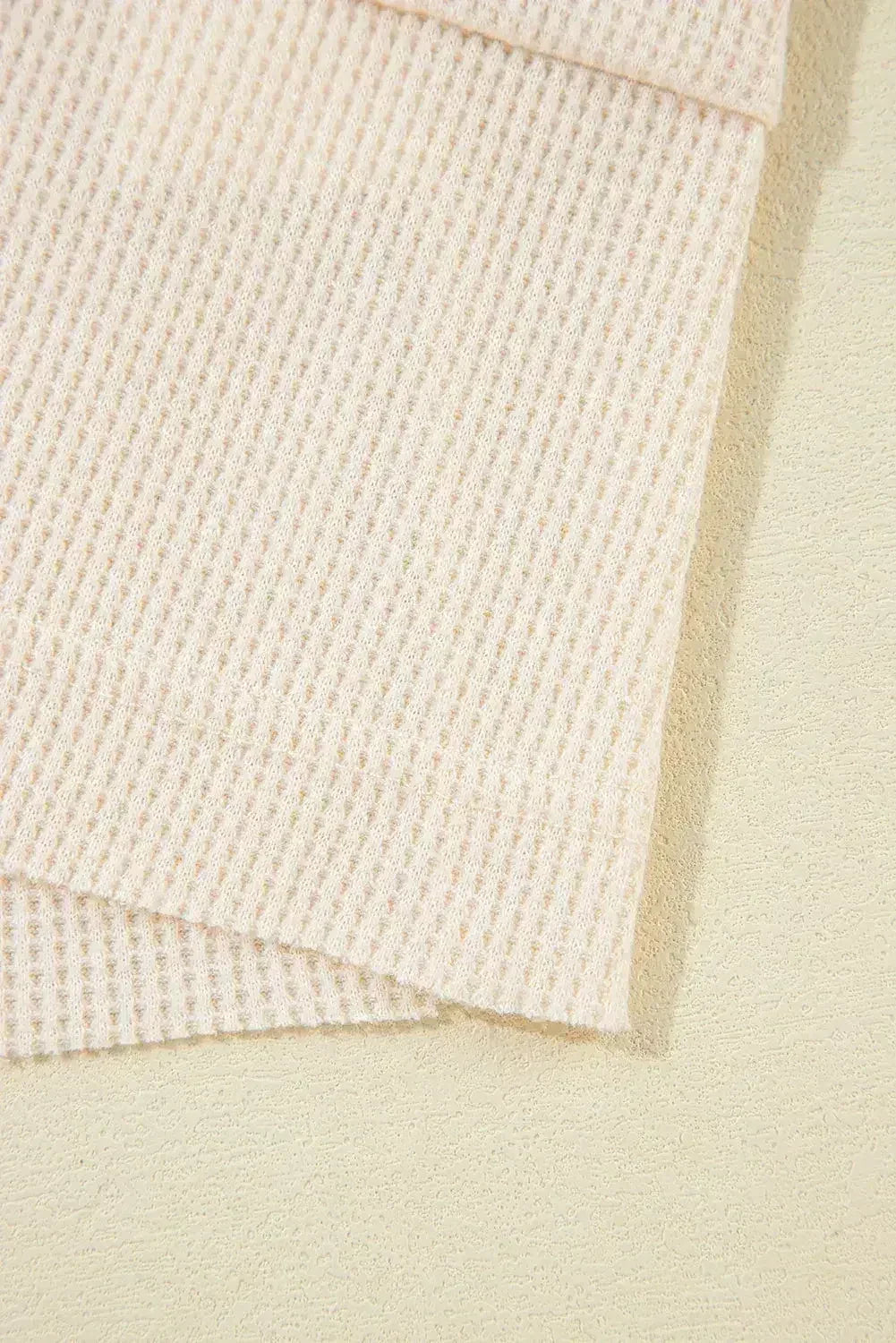 Pink Waffle Long Sleeve Collared Half Button Relaxed Fit Top