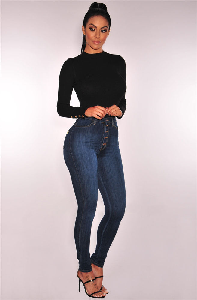 Pantalon slim en denim extensible taille haute pour femme grande taille