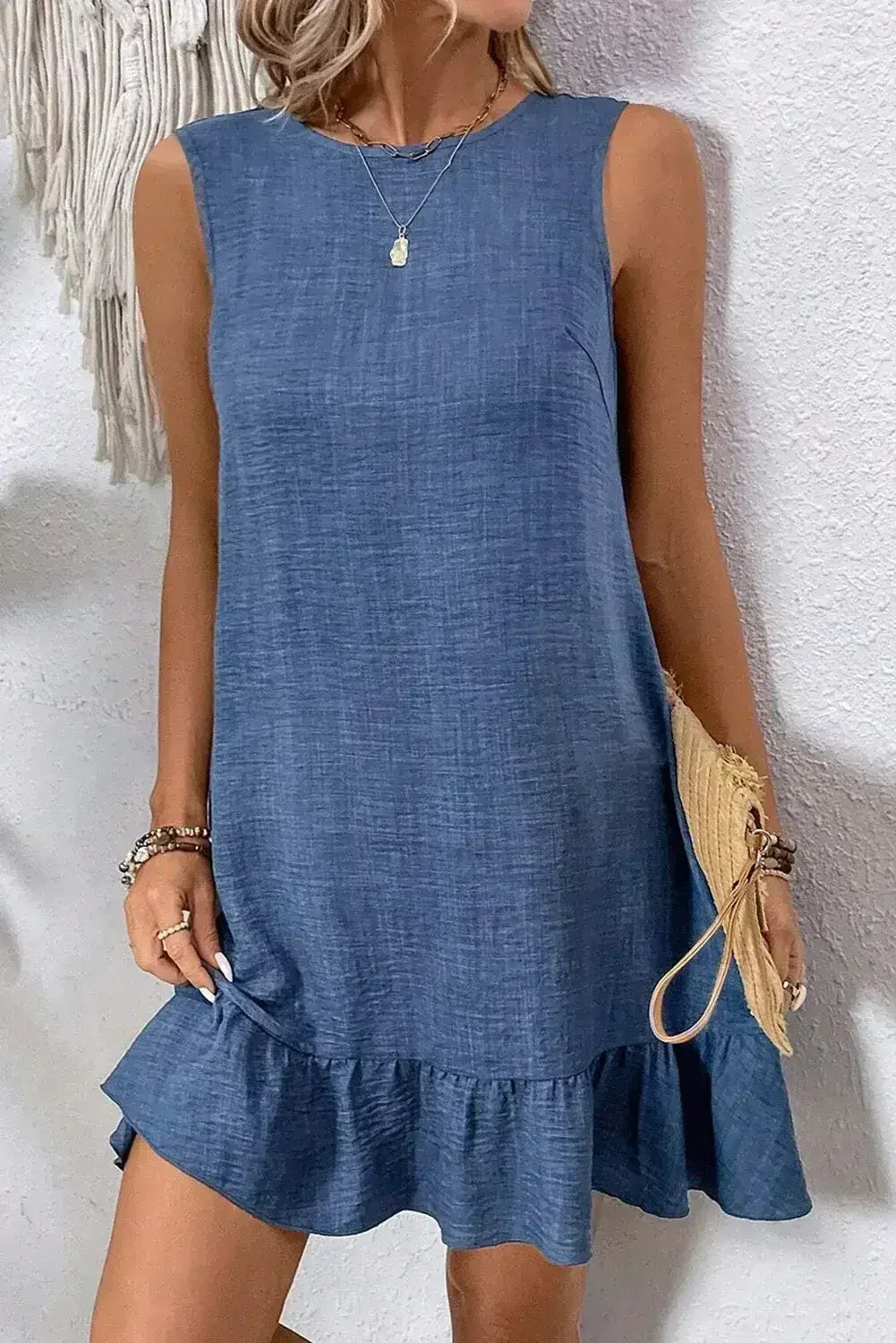 Ashleigh Blue Sleeveless Knot Backless Ruffle Hem Mini Dress