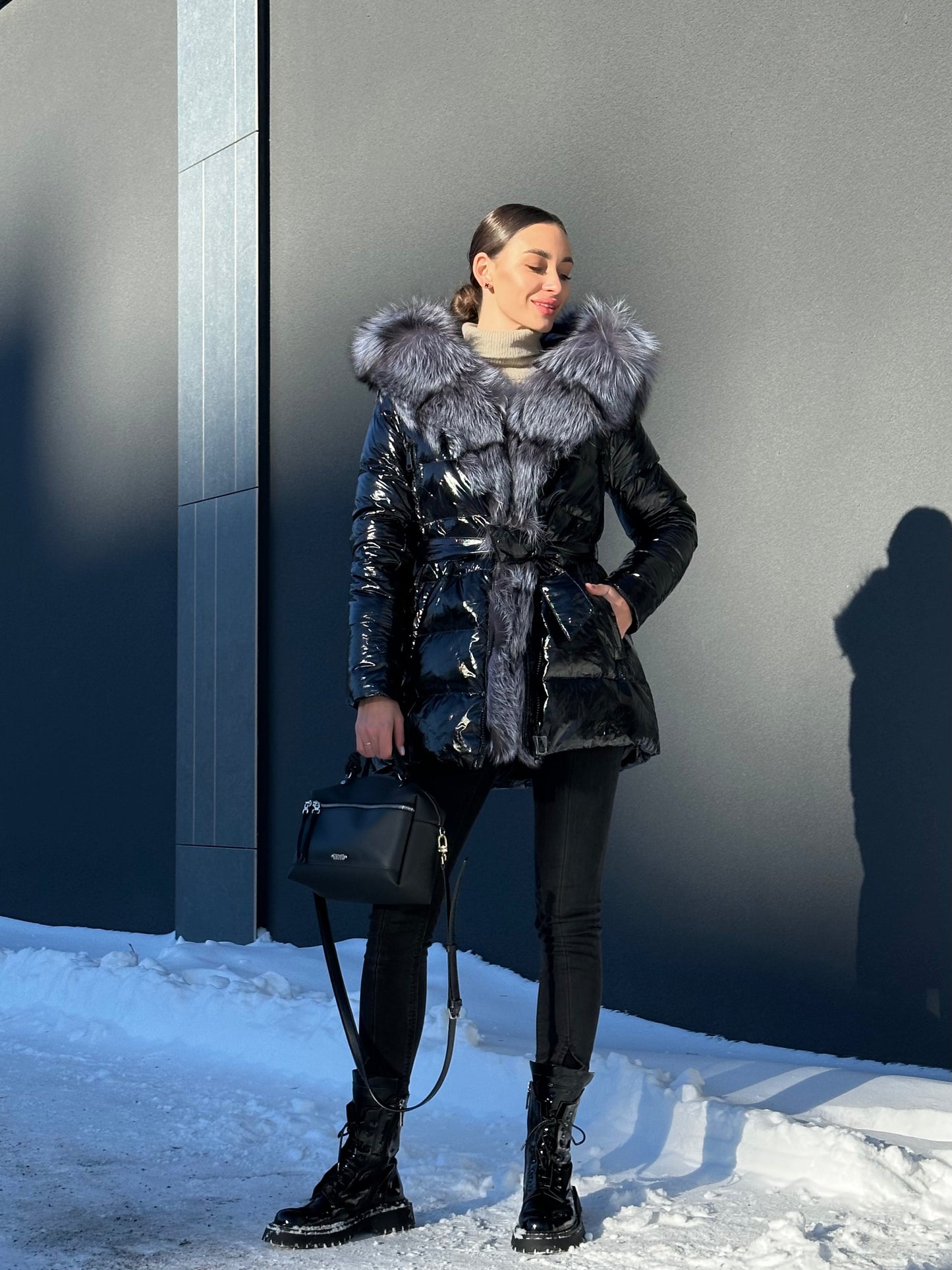 Onyx Genuine Silver Fox Fur Down Parka