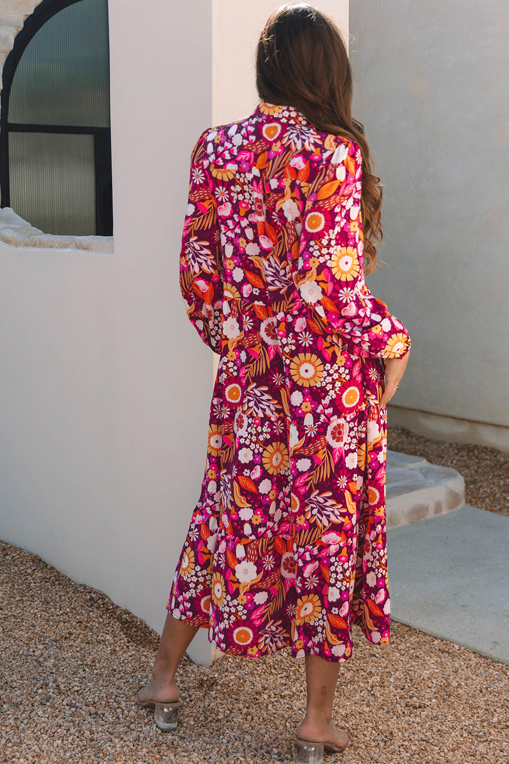 Alina Collared Tiered Long Dress