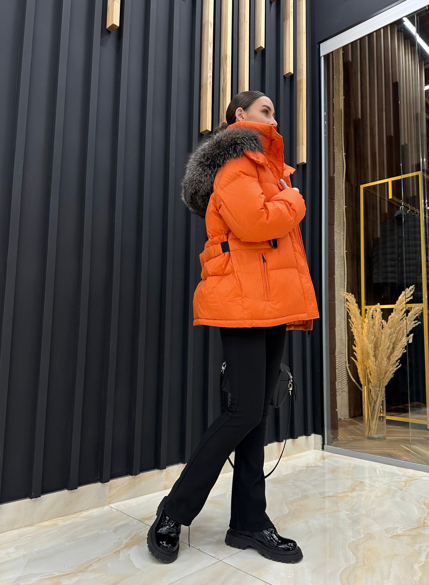 Veste en duvet de renard argenté véritable