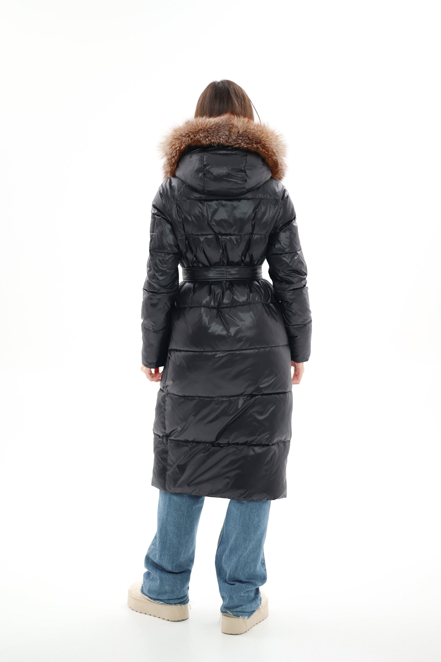 Genuine Silver Fox Fur Alternative Down Fill Coat