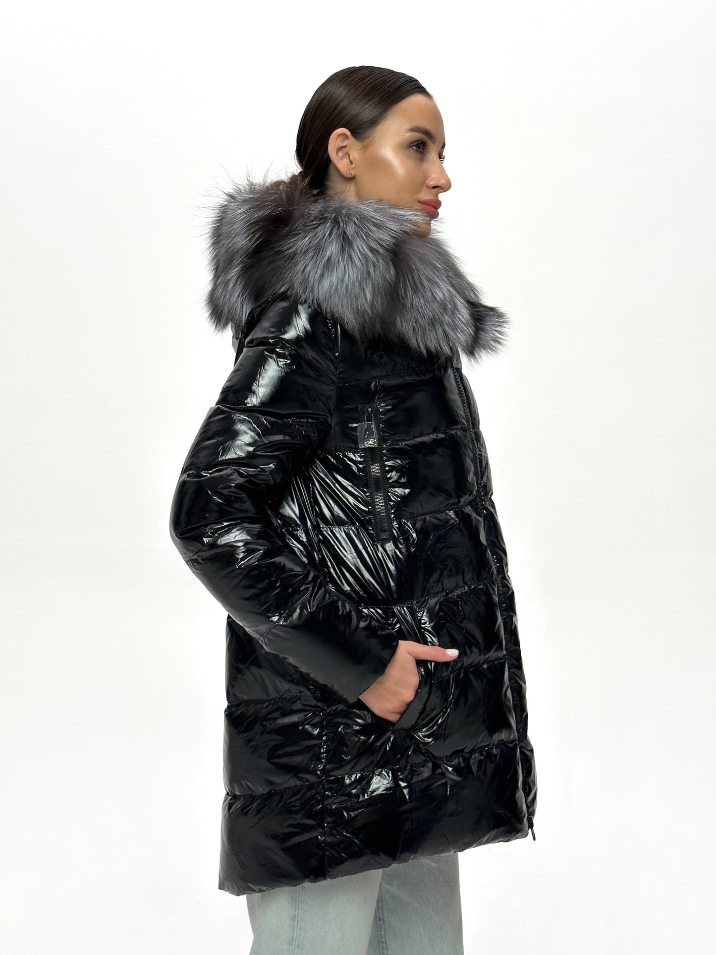 Onyx Genuine Silver Fox Fur Down Parka
